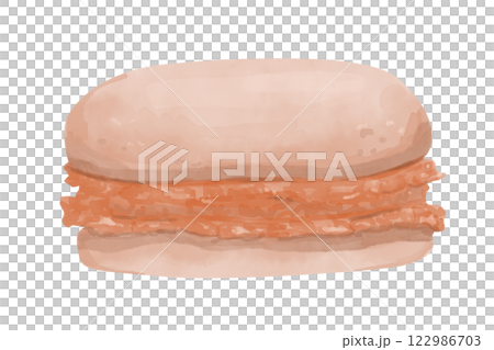 Watercolor Illustration with Pink Strawberry Macaron, Clipart Template for Print, Web Advertising, Textile 122986703