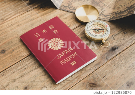 パスポートと方位磁石と地図　海外旅行のイメージ写真 122986870
