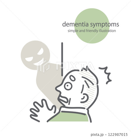 認知症を患うシニア男性　シンプルでお洒落な線画イラスト 122987015