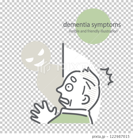 認知症を患うシニア男性　シンプルでお洒落な線画イラスト 122987015