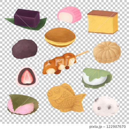 いろいろな和菓子のイラストセット いろいろな和菓子のイラストセット 122987670