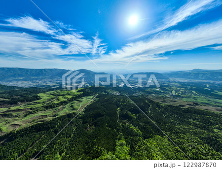 阿蘇山麓のパノラマ空撮 122987870