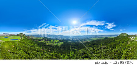 阿蘇山麓のパノラマ空撮 122987876