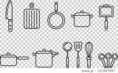 Stock Illustration: Simple icon set of kitchen tools Stock Illustration: Simple icon set of kitchen tools 122987997