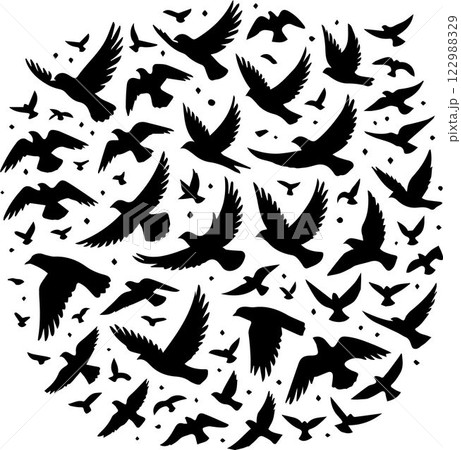 vector silhouettes of birds silhouettes, Flock of flying birds silhouette vector, Flying bird black silhouette vector set 122988329