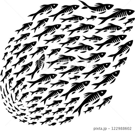 fishing boat in sea, Silhouette fish animal set, guess black shape of animal. Seafood meal, edible. Game for child. Species marine fishes trout, tuna, mackerel, herring, pike perch, halibut, bass, 122988602
