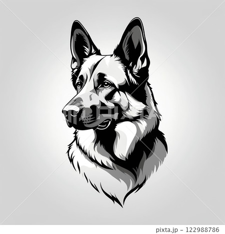 白黒モノクロのシェパードのイラスト 白黒モノクロのシェパードのイラスト 122988786