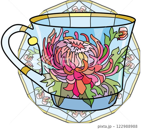 Decorative Vintage Teacup Hand Drawn Illustration on mandala 122988988