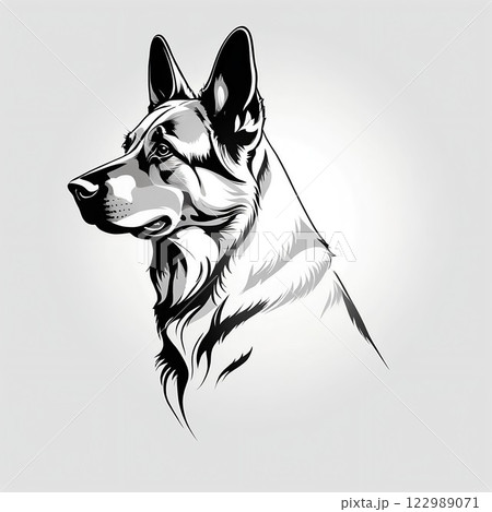 シェパードの横顔モノクロイラストのイラスト素材 [122989071] - PIXTA