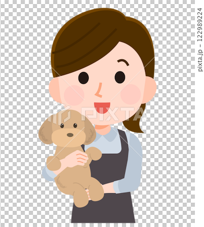 犬を抱く女性　ペットショップ店員　トリマー　イラスト 122989224