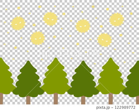 花粉散播的插圖、杉樹和杉樹花粉01 122989772