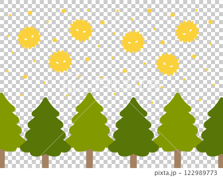 Illustration of pollen scattering, cedar tree and cedar pollen 02 122989773