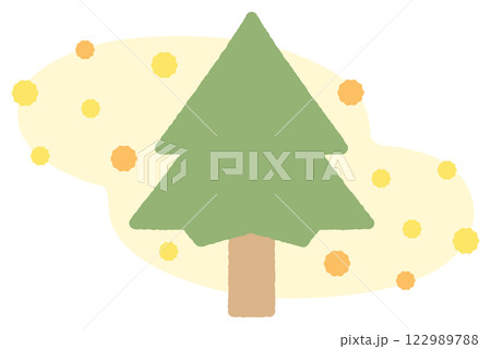 花粉症の季節のイラスト、杉の木とスギ花粉03 122989788