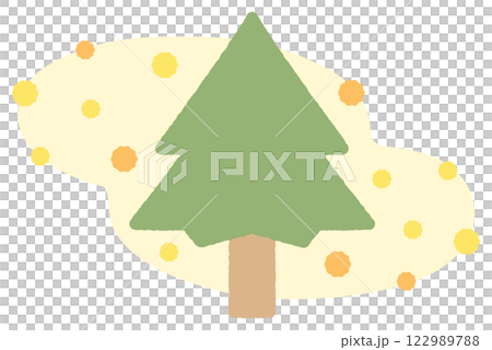 花粉症の季節のイラスト、杉の木とスギ花粉03 122989788