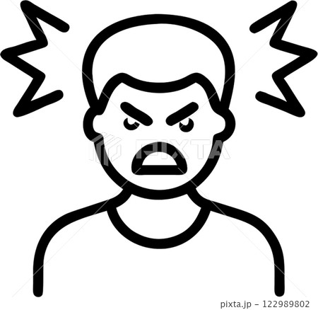 Angry face man in outline icon style, emotions and expressions theme. 122989802