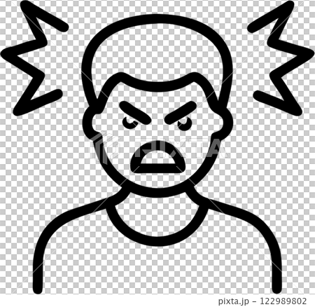 Angry face man in outline icon style, emotions and expressions theme. 122989802