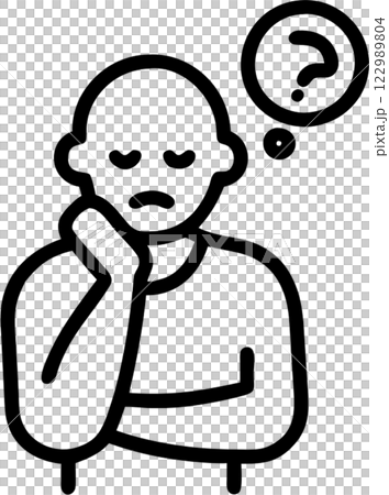 Contemplative face man in outline icon style, emotions and expressions theme. 122989804