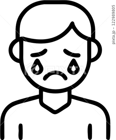 Crying face man in outline icon style, emotions and expressions theme. 122989805