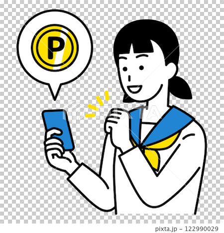 Female student earning points using a smartphone 122990029