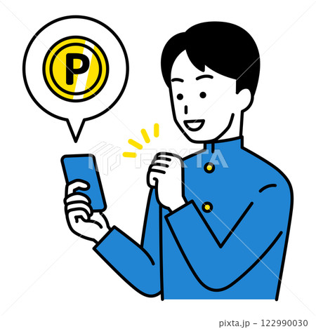 スマートフォンでポイ活をする男子学生 122990030