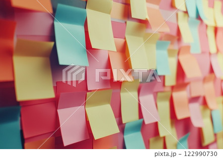 Colorful Sticky Notes in Random Arrangement for Creative Organization and Brainstorming Ideas 122990730