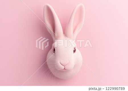A pink rabbit with a pink face and pink ears 122990789