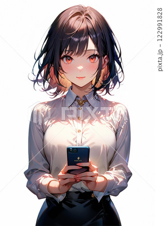 スマホを操作するスーツの女性 122991828