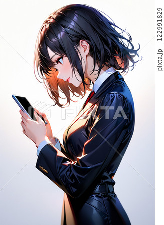 スマートフォンを使うスーツの女性 122991829