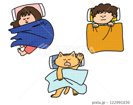 お昼寝をする子どもとねこ　セット 122991830