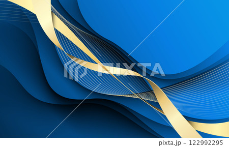 Abstract gold ribbon wave curve overlap on blue design luxury background vector Abstract gold ribbon wave curve overlap on blue design luxury background vector 122992295