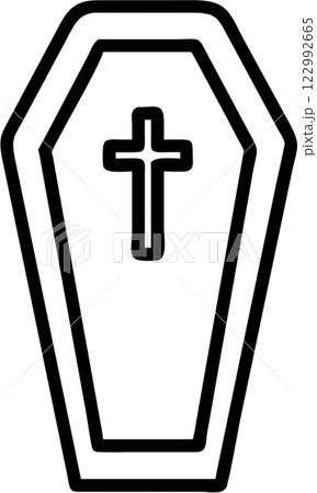 Coffin in outline icon style, halloween theme. Coffin in outline icon style, halloween theme. 122992665