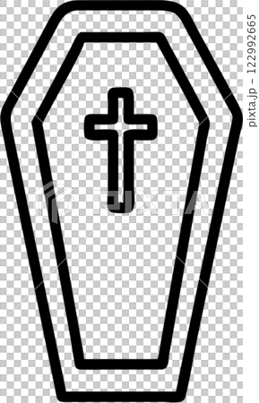 Coffin in outline icon style, halloween theme. Coffin in outline icon style, halloween theme. 122992665