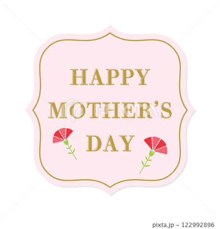 母の日の文字と赤いカーネーションとピンクのクラシックフレーム 122992896