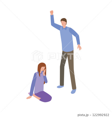 女性に対し手を上げる男性 122992922