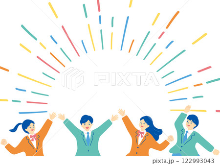 盛り上がる制服の学生たち 122993043