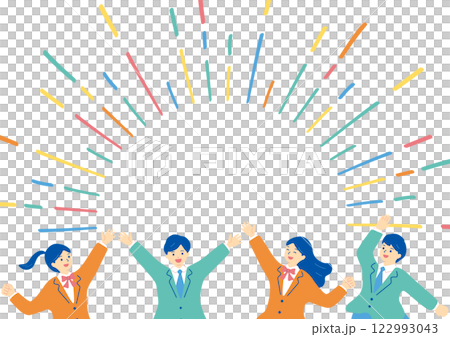 盛り上がる制服の学生たち 122993043