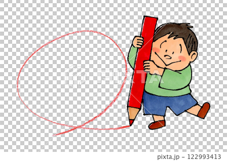Boy holding a red pencil (round circle) Boy holding a red pencil (round circle) 122993413