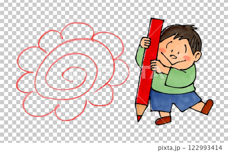 Boy holding a red pencil (flower circle) 122993414