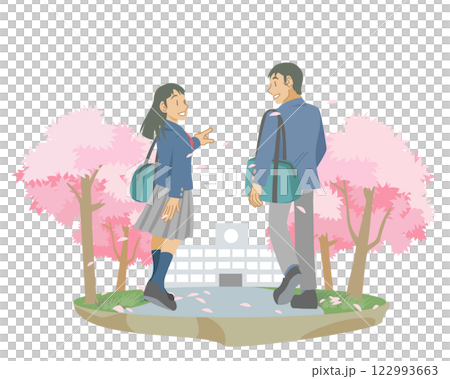 高中生沿著櫻花樹排散步 高中生沿著櫻花樹排散步 122993663