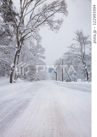 雪の積もった道路　桧原ビューライン 122993994