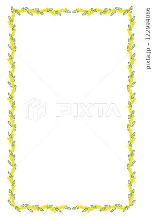 連続するミモザの花の縦長フレーム、小さい花バージョン 122994086
