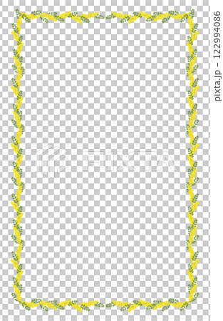 連続するミモザの花の縦長フレーム、小さい花バージョン 122994086