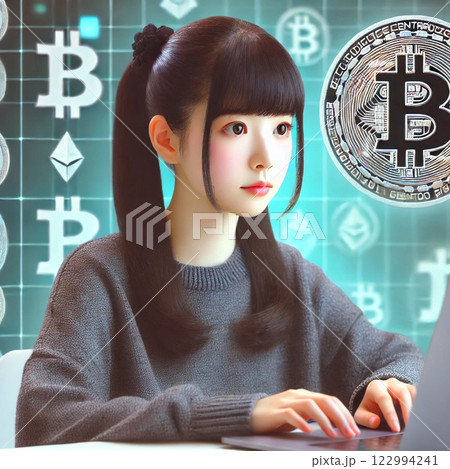 ビットコインと日本人女性 ビットコインと日本人女性 122994241