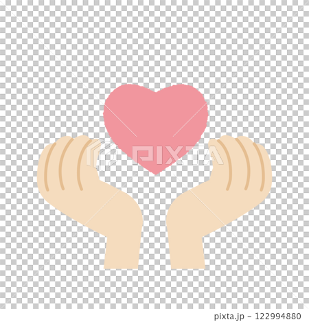 ピンクのハートを守る優しい手 122994880