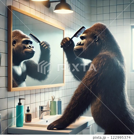 身支度をするゴリラ 122995374
