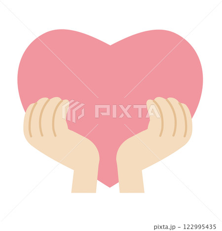 大きなピンクのハートを守る優しい手 122995435