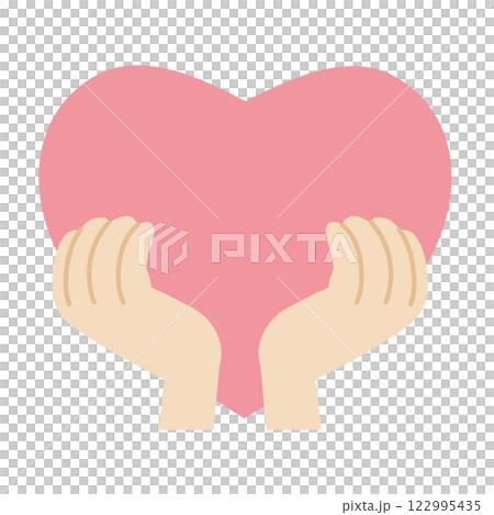 大きなピンクのハートを守る優しい手 122995435