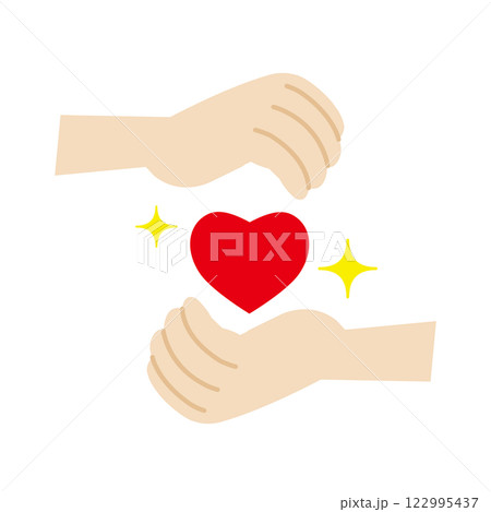 キラキラ輝くハートを包む両手 122995437