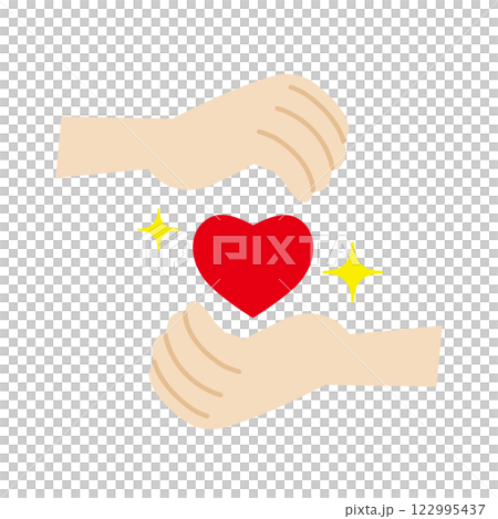 Hands wrapping around a sparkling heart Hands wrapping around a sparkling heart 122995437