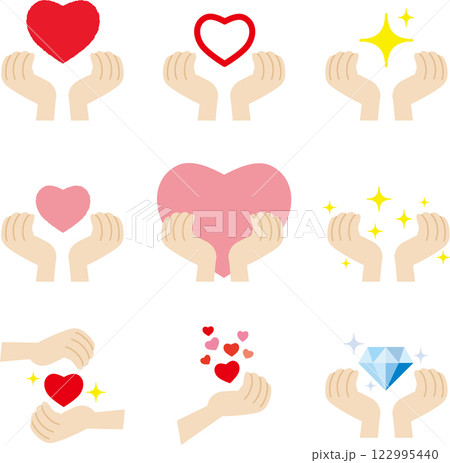 手のひらとハートを持つ手のイラストセット 122995440